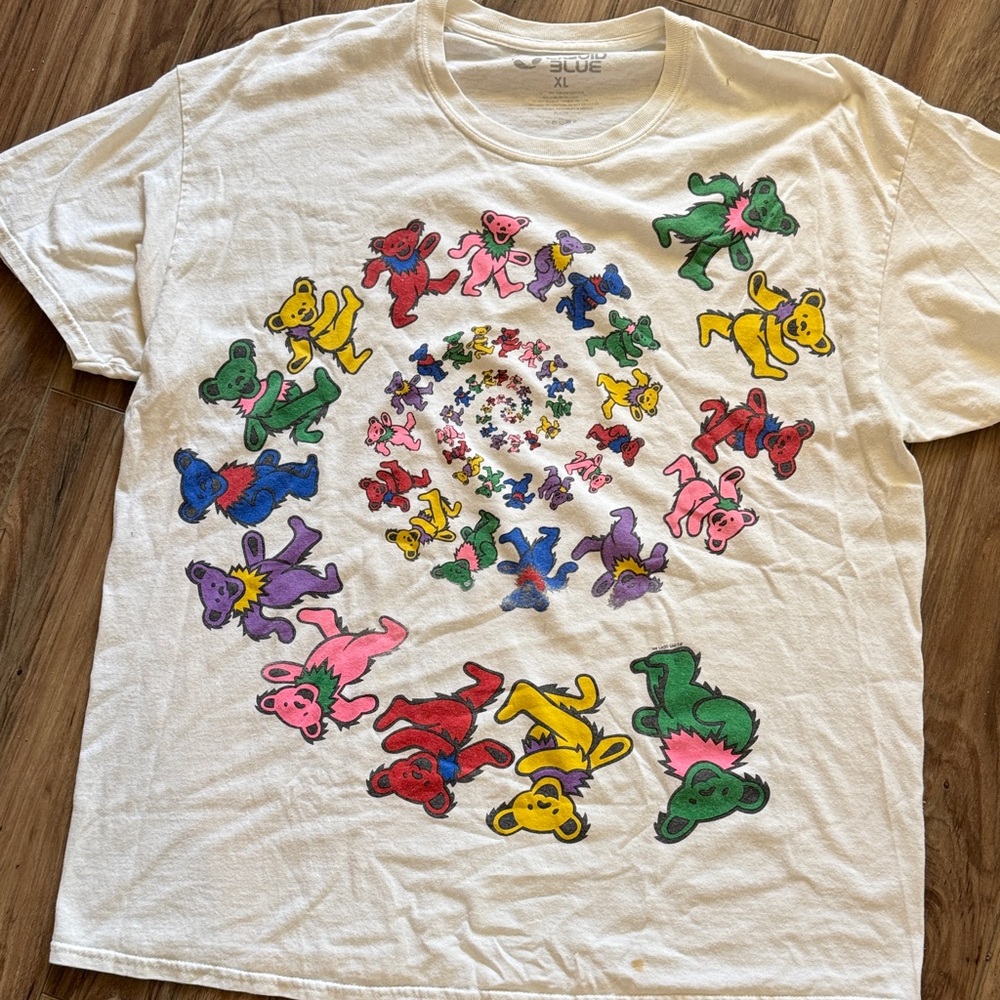 Liquid Blue Spiral Bear Tee - White Multicolor